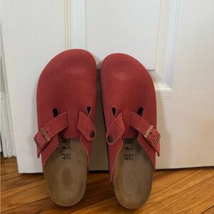 Birkenstock Boston Suede Embossed Corduroy Sienna Red Clog